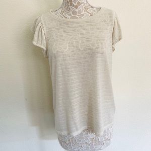 Banana Republic Cream Ruffle Short Sleeve Top